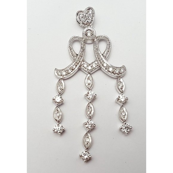 Beautiful 18K Karat Solid White Gold Drop Dangle Round Cut Diamond Charm Pendant - Picture 2 of 13